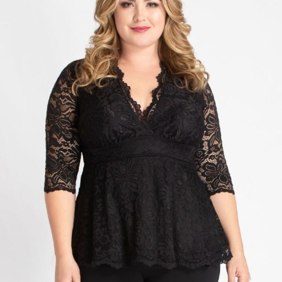 Kiyonna Plus Linden Lace Top in Black Size 4/4X - Picture 2 of 13